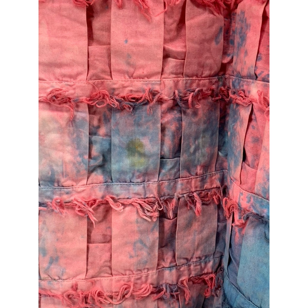 YAKMAGIK Women's Blue-Pink Textured Fringe Long Sleeve Open-Front Shirt SZ OS