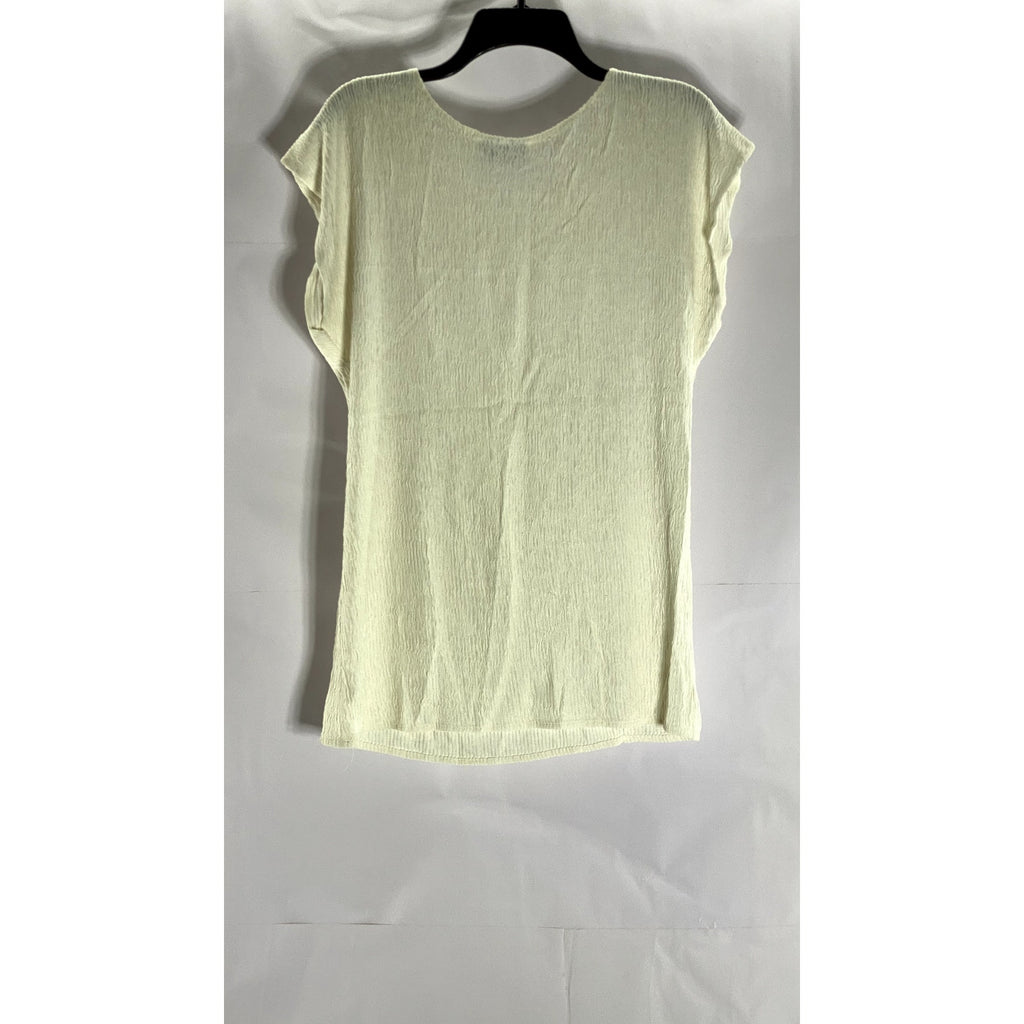 GEMILLI Women's Cream Ribbed Crewneck Lightweight Short Sleeve Top SZ S