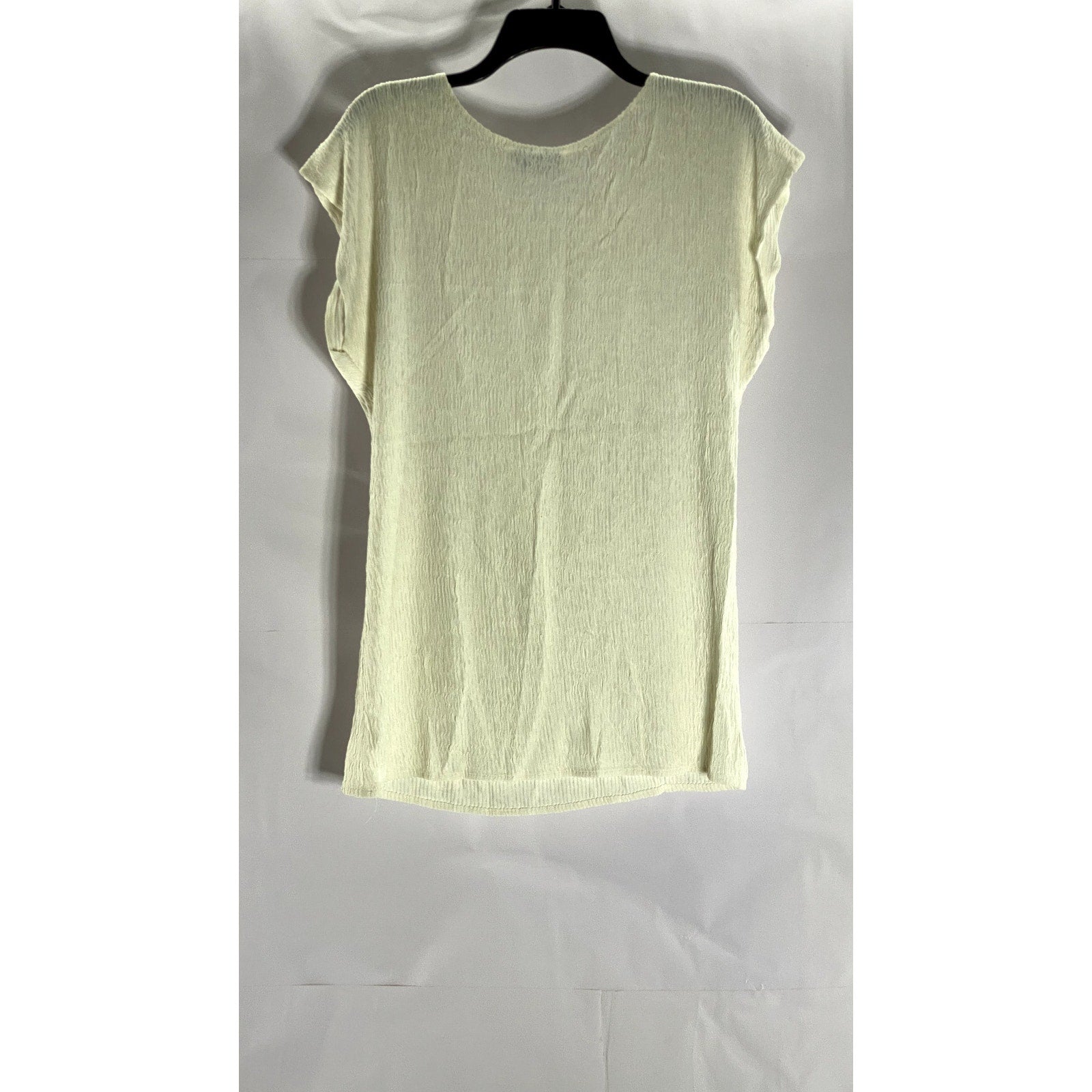 GEMILLI Women's Cream Ribbed Crewneck Lightweight Short Sleeve Top SZ S