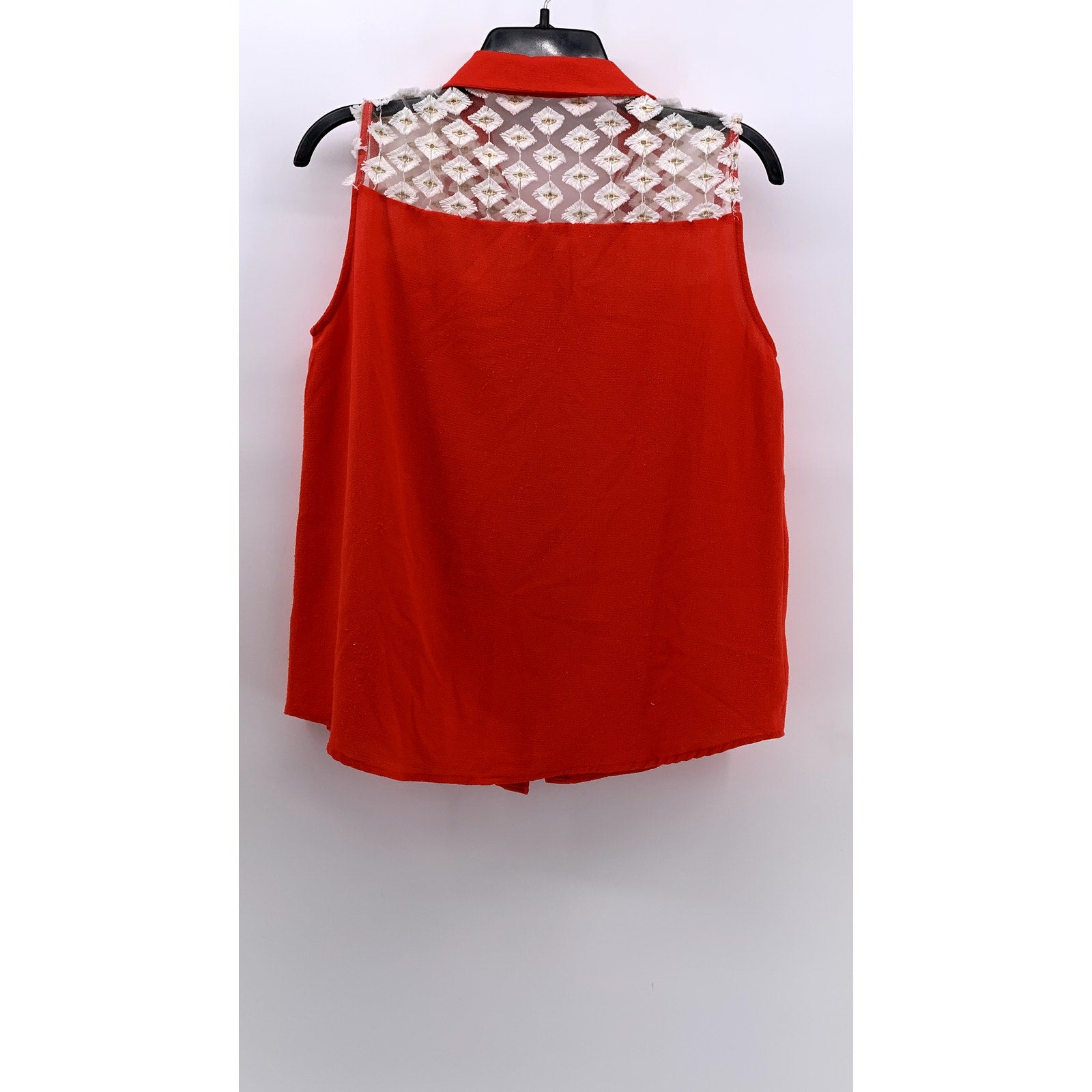 LILI & LALA Women's Orange-White Embroidered Mesh Sleeveless Button-Up Top SZ M