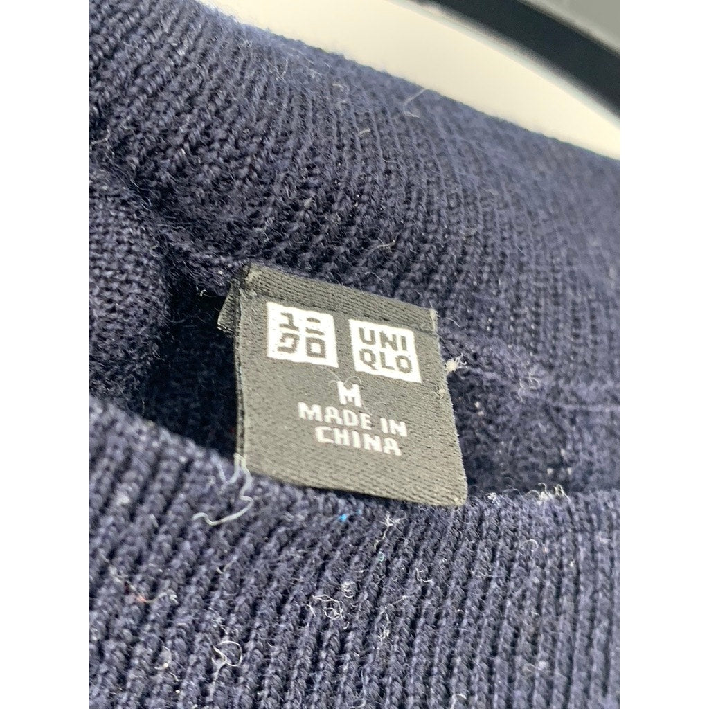 UNIQLO Women's Navy Rib Knit Short Sleeve Cropped Mock-Neck Top SZ M