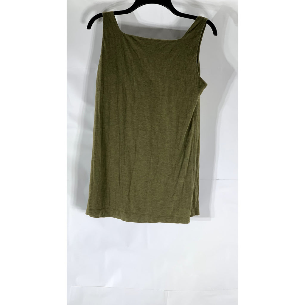 EILEEN FISHER Women's Olive Green Scoop-Neck Solid Silk-Cotton Tank Top SZ S