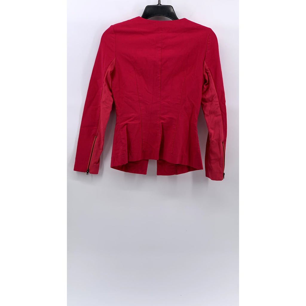 BANANA REPUBLIC Women's Fuchsia Pink Collarless Long Sleeve Zip-Up Jacket SZ S
