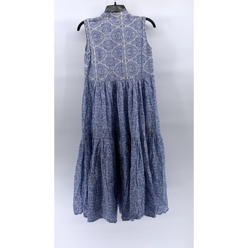 GENERATION Women's Blue-White Printed Sleeveless A-Line Midi Dress SZ 8