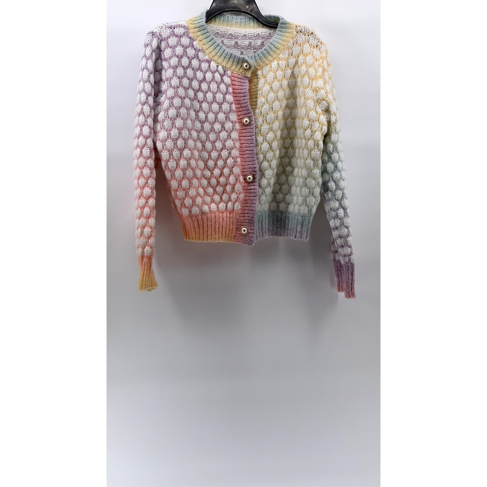 UNBRANDED Women's Multi Color Knit Faux-Pearl Button-Up Chic Cardigan SZ M