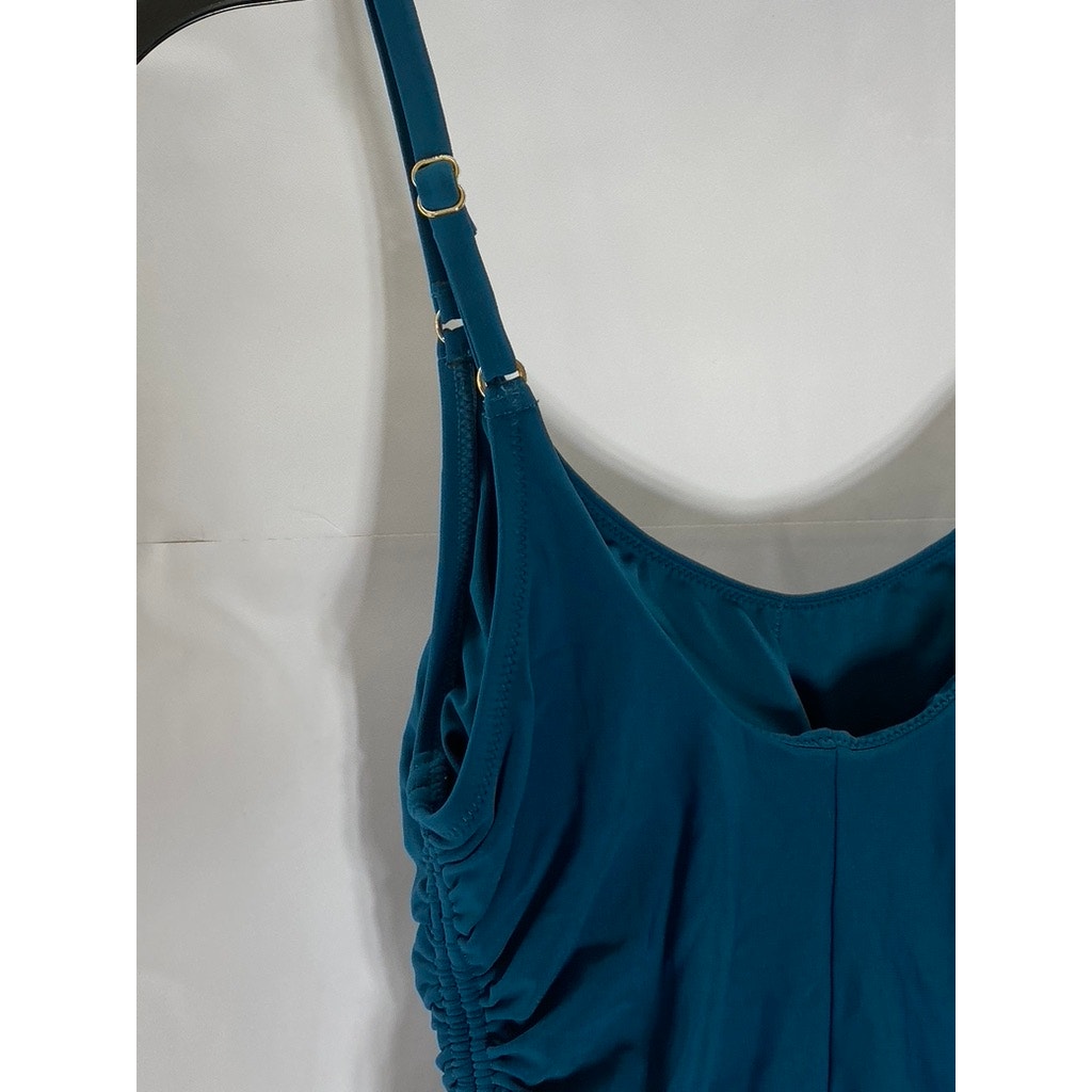 ROBIN PACCONE Women's Pacific Blue Aubrey Lingerie Side-Ruched Tankini Top SZ S