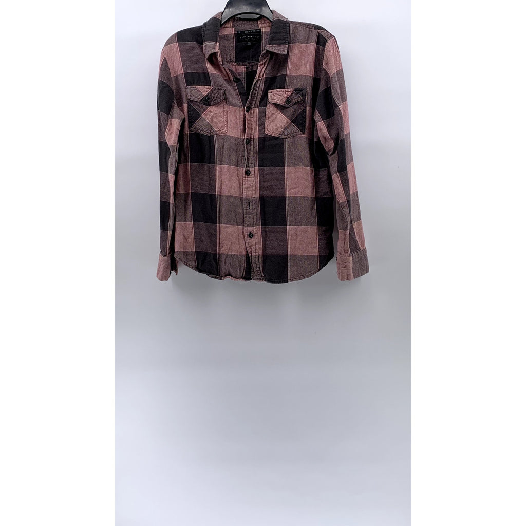 TWENTYONE Men's Red-Black Checkered Print Classic-Fit Button-Up Shirt SZ S