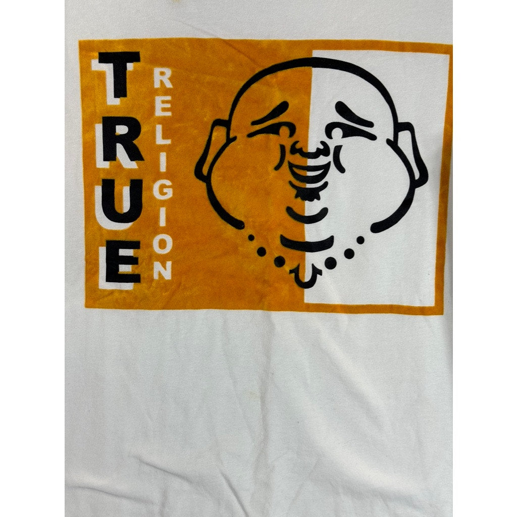 TRUE RELIGION Men's White/Orange Graphic Crewneck Short Sleeve T-Shirt SZ M