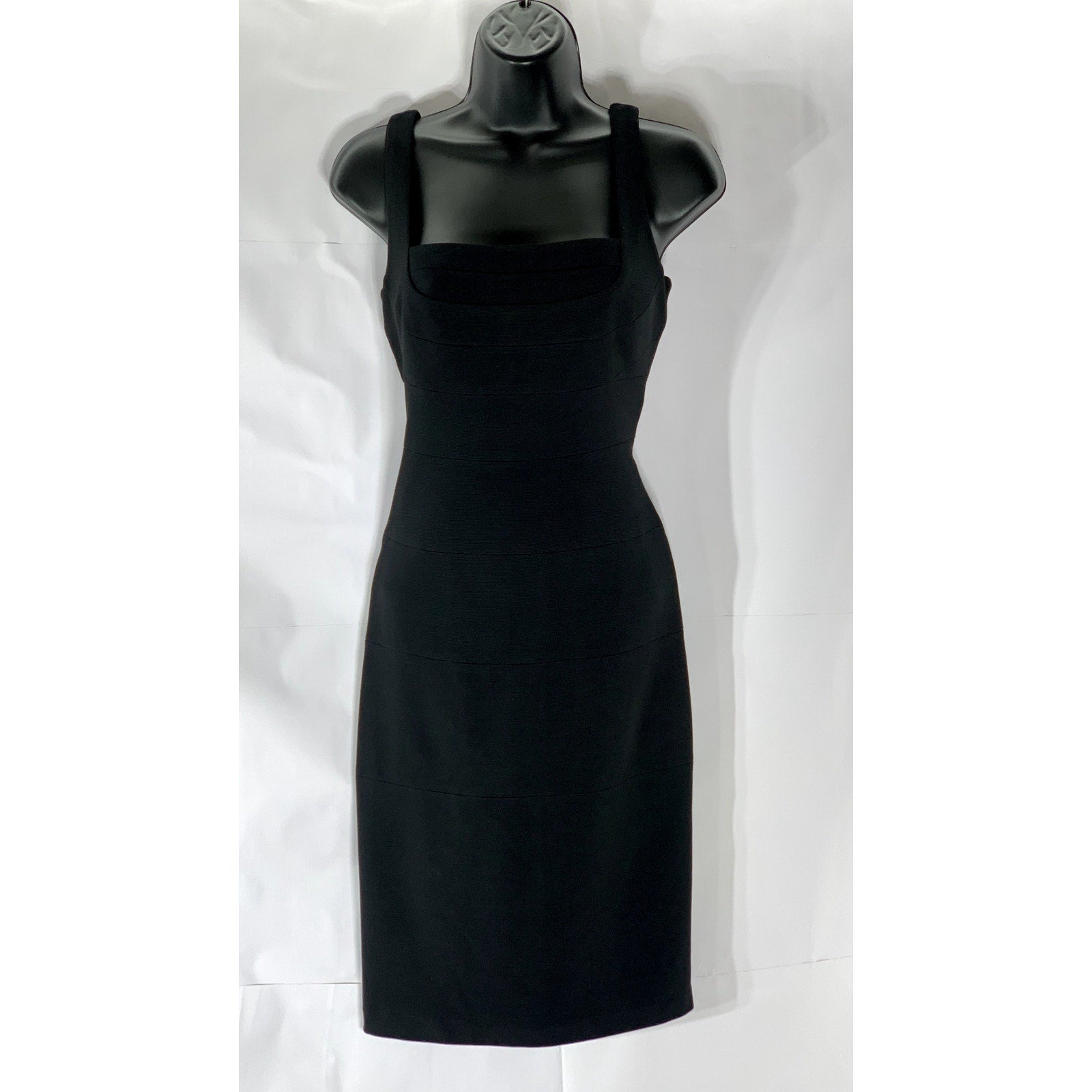 SANGRIA Women's Black Layered Straight-Neck Bodycon Mini Cocktail Dress SZ 4