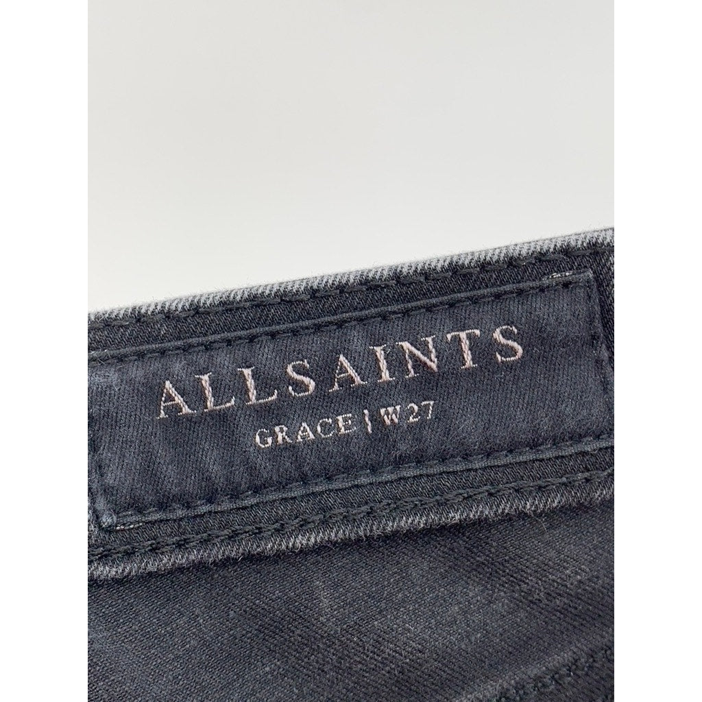 ALLSAINTS Women's Black Bistretch Frayed Grace Skinny Ankle Jeans SZ 27