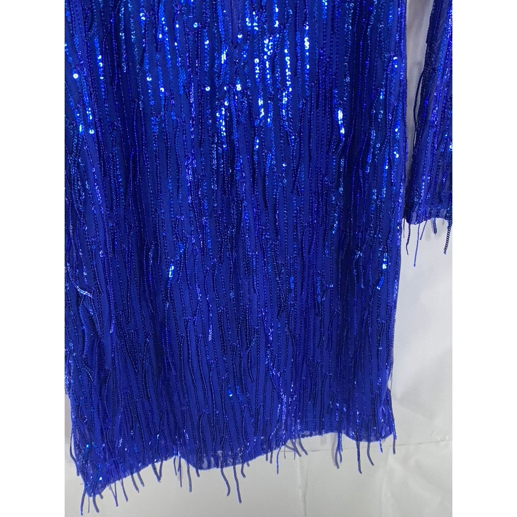CITY TRIANGLES Juniors Blue Mesh Sequin Embellished Straight-Neck Mini Dress SZ7