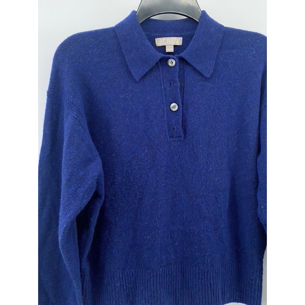 J.CREW Women's Royal Blue Super Soft Yarn Knit Long Sleeve Sweater Polo SZ S