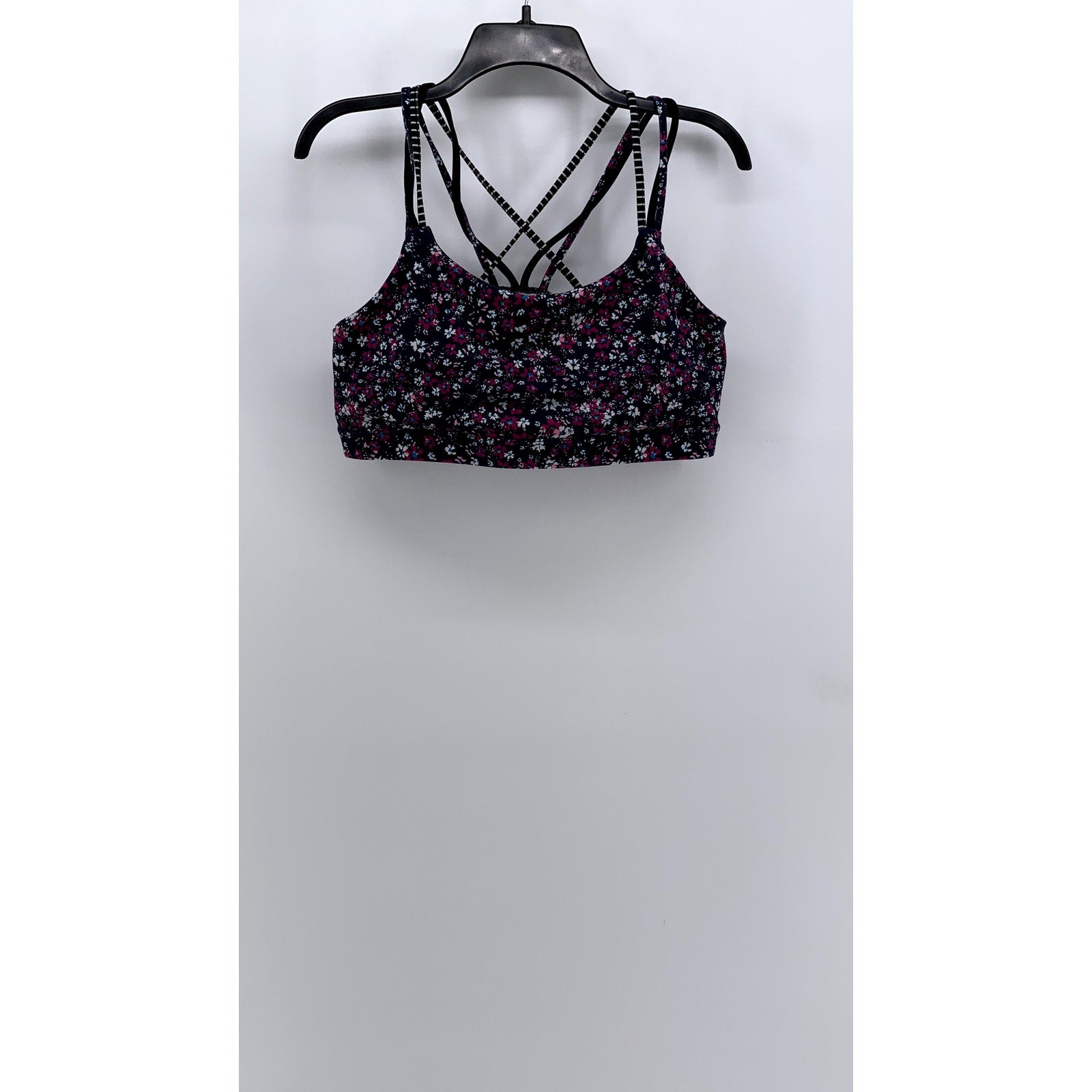 GAP FIT Women's Navy Daisy Floral Print Cross Strap Sports Bra SZ L