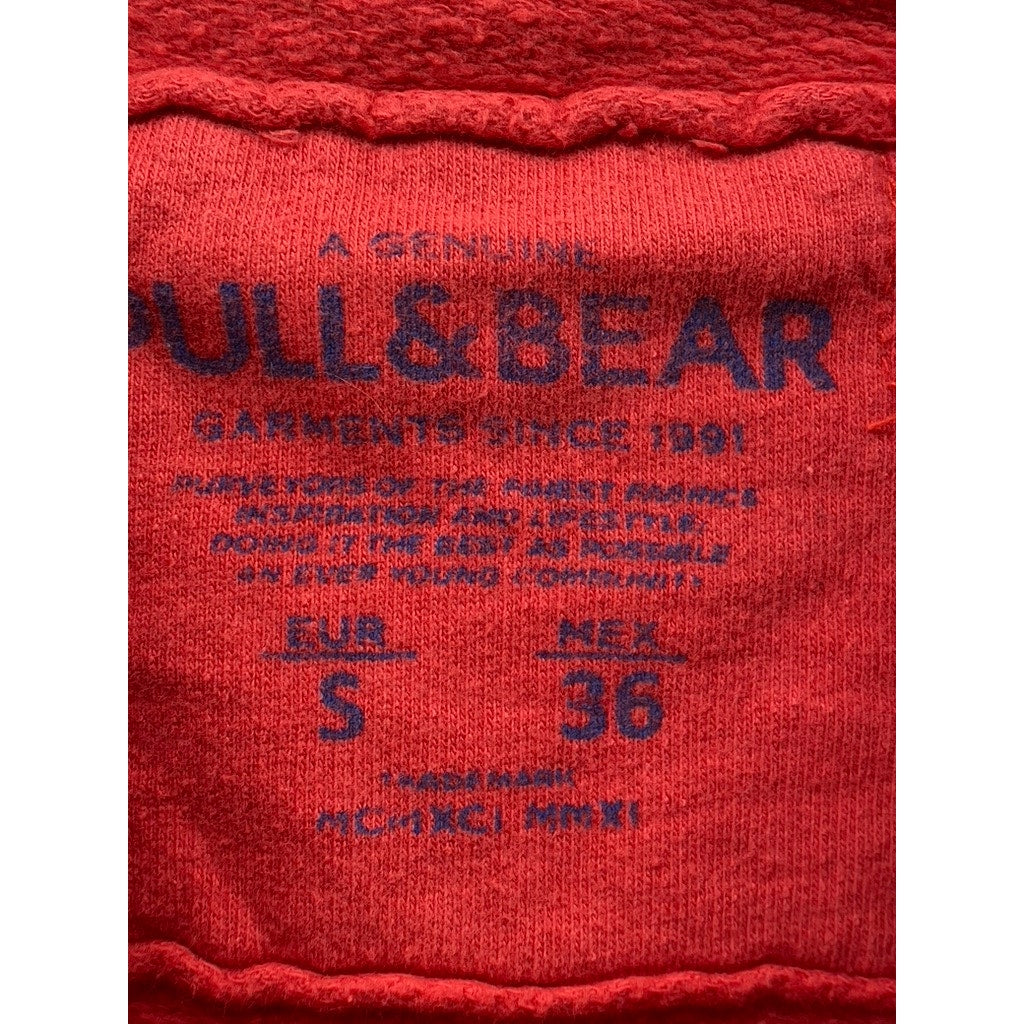 PULL&BEAR Women's Red Embroidered Patch Logo Casual Hoodie SZ S