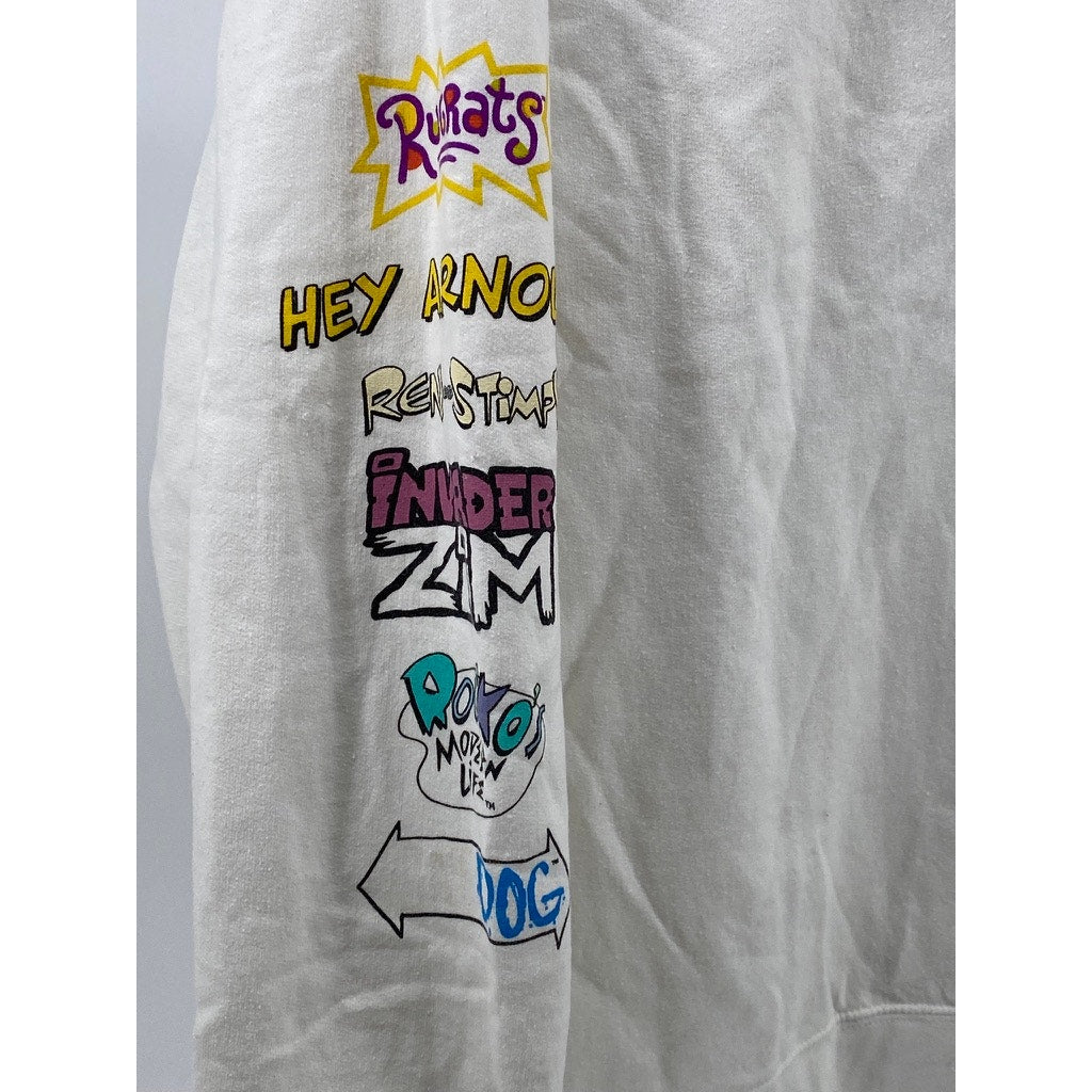 GILDAN Unisex Adult White Nickelodeon Character Box Long Sleeve Hoodie SZ L