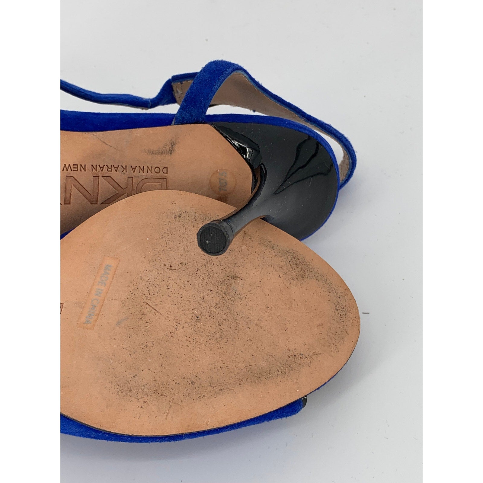 DKNY Women's Cobalt Blue Suede Leather Open-Toe Ankle Strap Stiletto Heels SZ 7