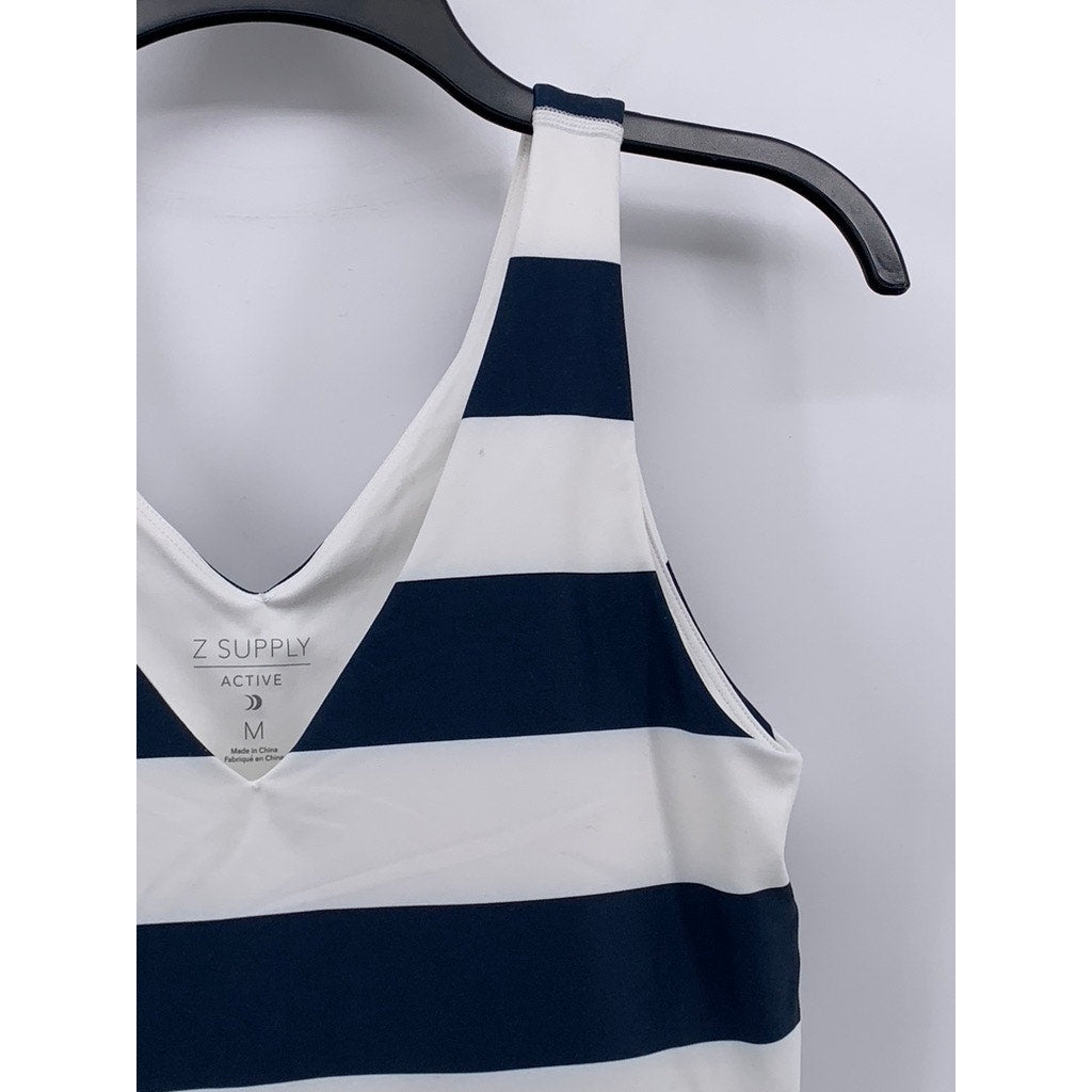 Z SUPPLY Women's Blue-White V-Neck Sleeveless Striped Longline Active Tank SZ M