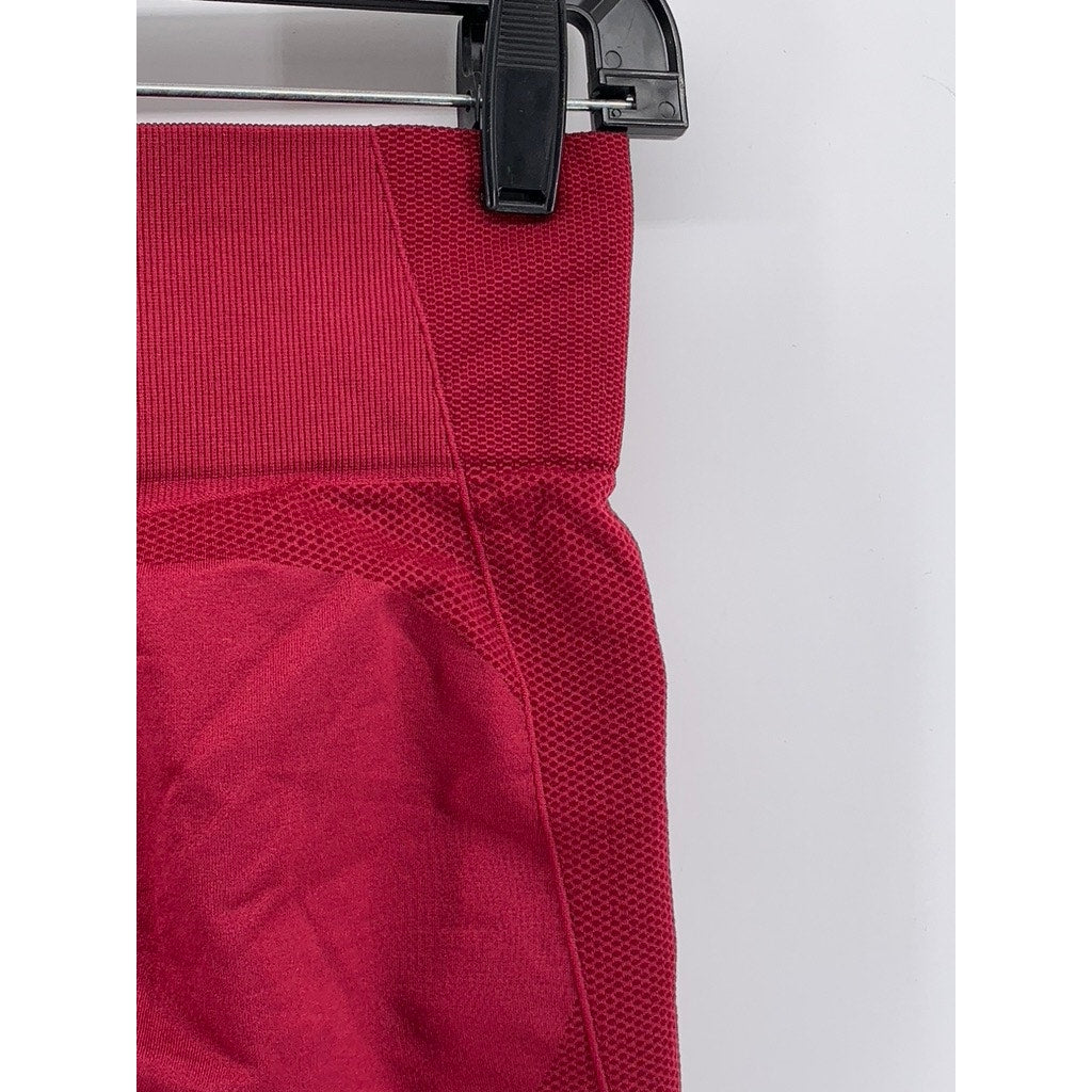UNBRANDED Women's Dark Red Ruched High-Rise Bike Shorts SZ L
