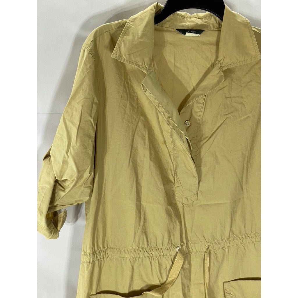 J.CREW Women's Tan Roll-Tab Elbow Sleeve Drawstring Waist Half-Button Dress SZ M