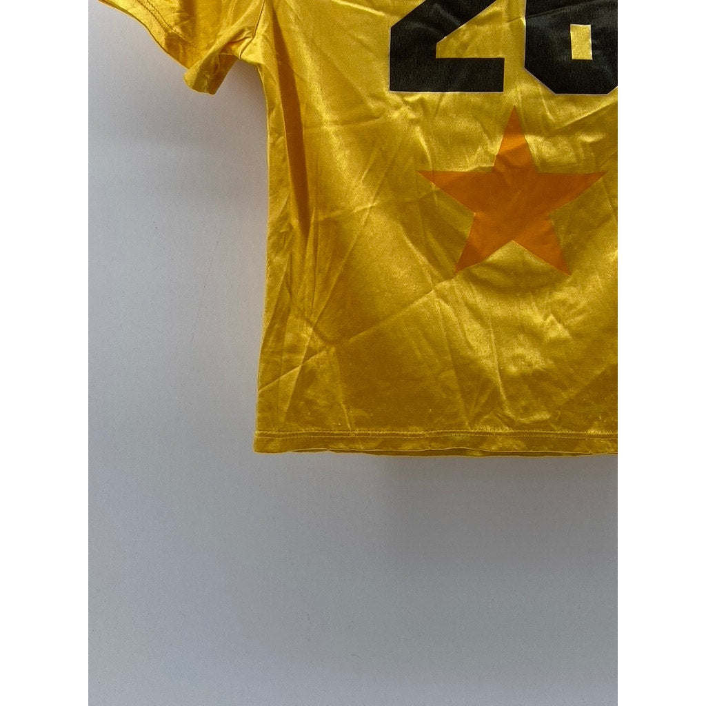COOLWEAR USA Women's Yellow-Black Shiny Crewneck Short Sleeve Cropped Top SZ L
