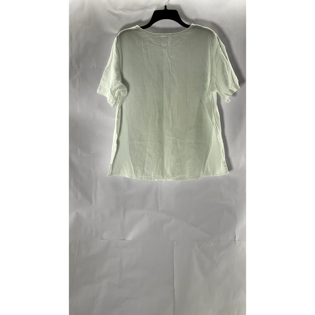 UNBRANDED Women's White Floral Snap-Button Crewneck Short Sleeve Top SZ 3XL