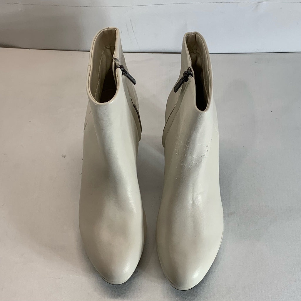 CALVIN KLEIN Women's Ivory Leather Uda Platform Block-Heel Dress Booties SZ 7