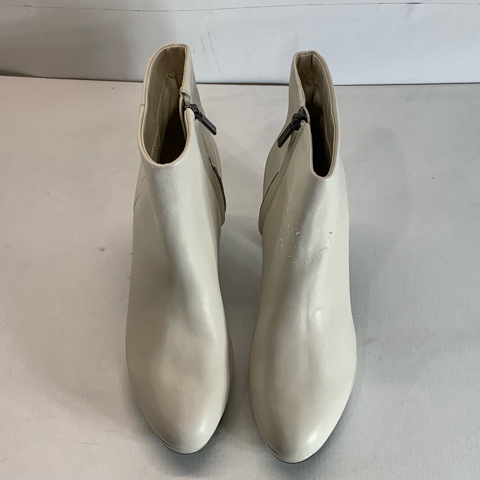 CALVIN KLEIN Women's Ivory Leather Uda Platform Block-Heel Dress Booties SZ 7