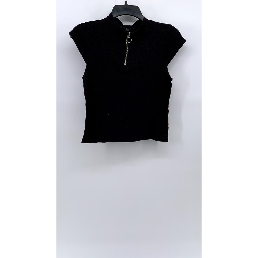 ATMOSPHERE Women’s Black Ribbed Half-Zip Short Cap Sleeve Top SZ 8
