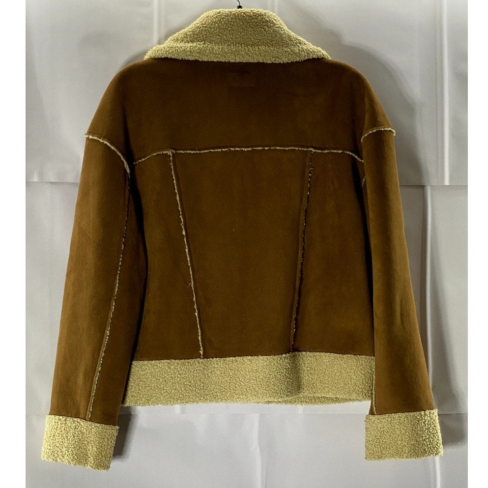 MARINE LAYER Women's Brown/Beige Suede Quebec Sherpa Snap Button Jacket SZ M