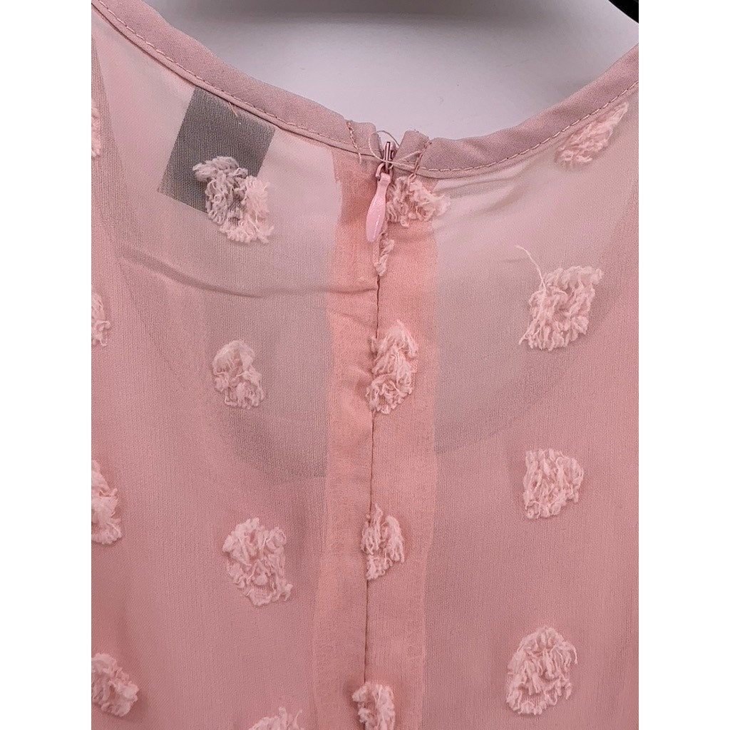 SHEIN Women's Light Pink Embroidered Short Sleeve Chiffon Midi Dress SZ 6