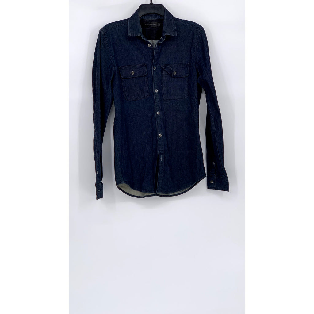 CALVIN KLEIN JEANS Men’s Navy Blue Denim Button-Up Long Sleeve Shirt SZ S
