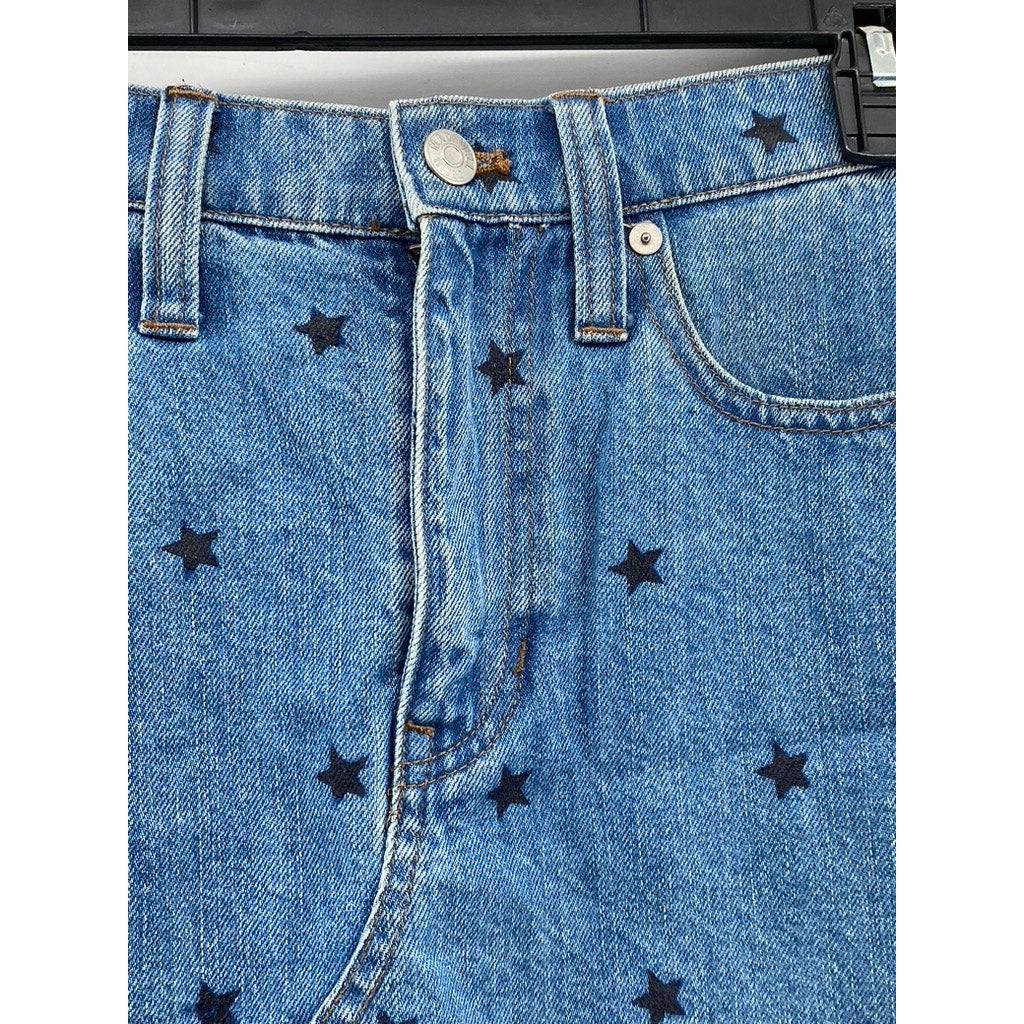 MADEWELL Women's Blue Rigid Denim Star Print Raw-Hem A-Line Mini Skirt SZ 25