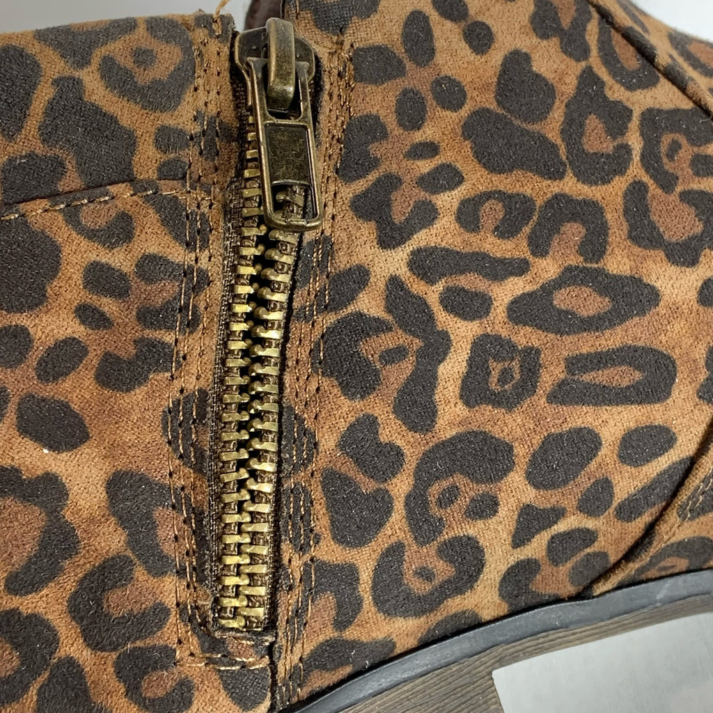 SUN+STONE Women's Brown Leopard Abby Double-Zip Round-Toe Block-Heel Booties SZ8