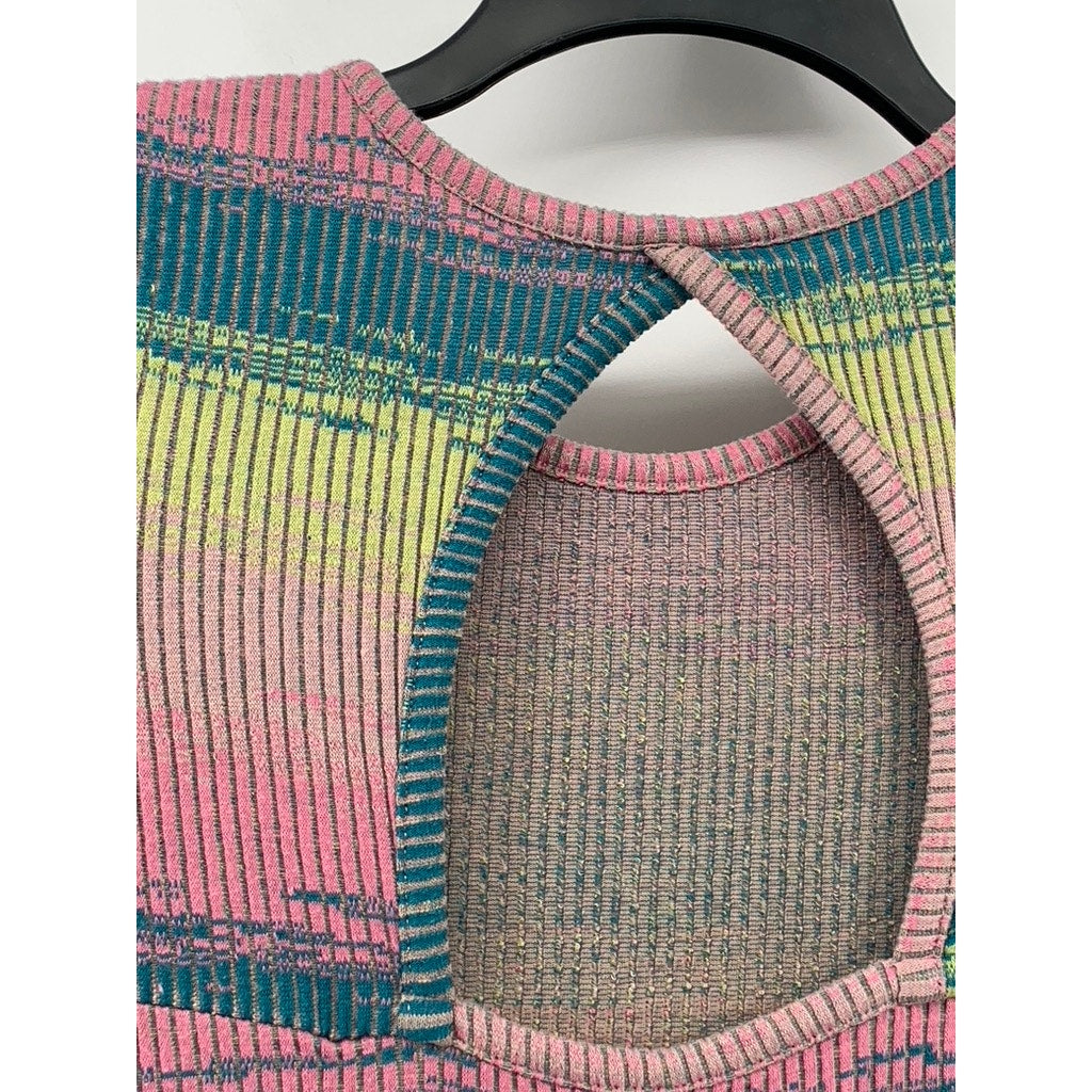 DAILY PRACTICE Women's Mulitcolor Striped Rib Cutout Bodycon Dress SZ 2XS