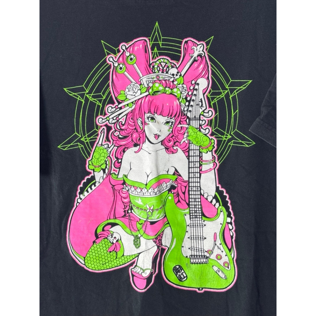 SUMMER SONIC Women's Black/Multi Music Festival Short Sleeve T-Shirt SZ XL