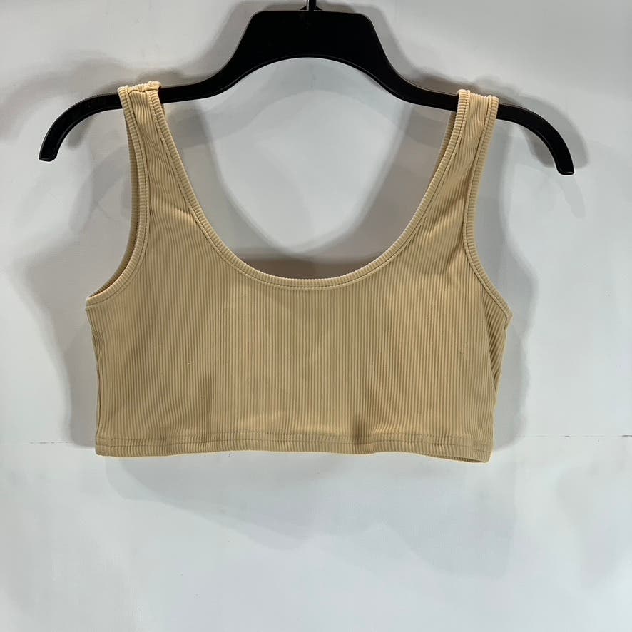 EDIKTED Women's Beige Lenny Ribbed Crop Stretch Top SZ S