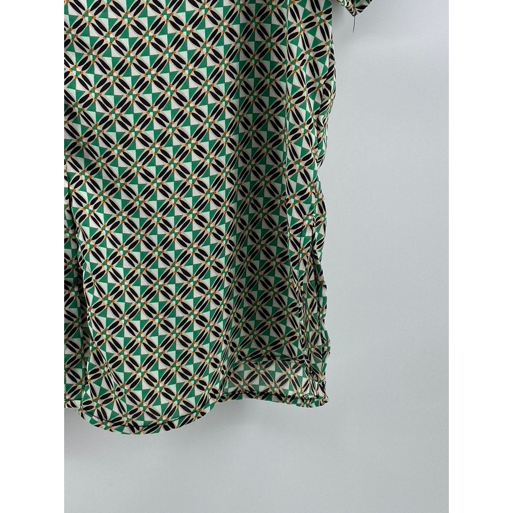 CAROLINA BELLE MONTREAL Women's Green Printed Button-Up Short Sleeve Top SZ XS