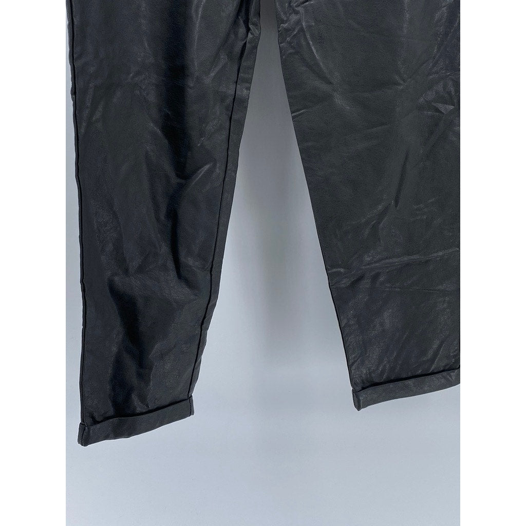ASOS Women's Black Faux-Leather Slim-Leg Cuffed Hook & Bar Pant SZ 29
