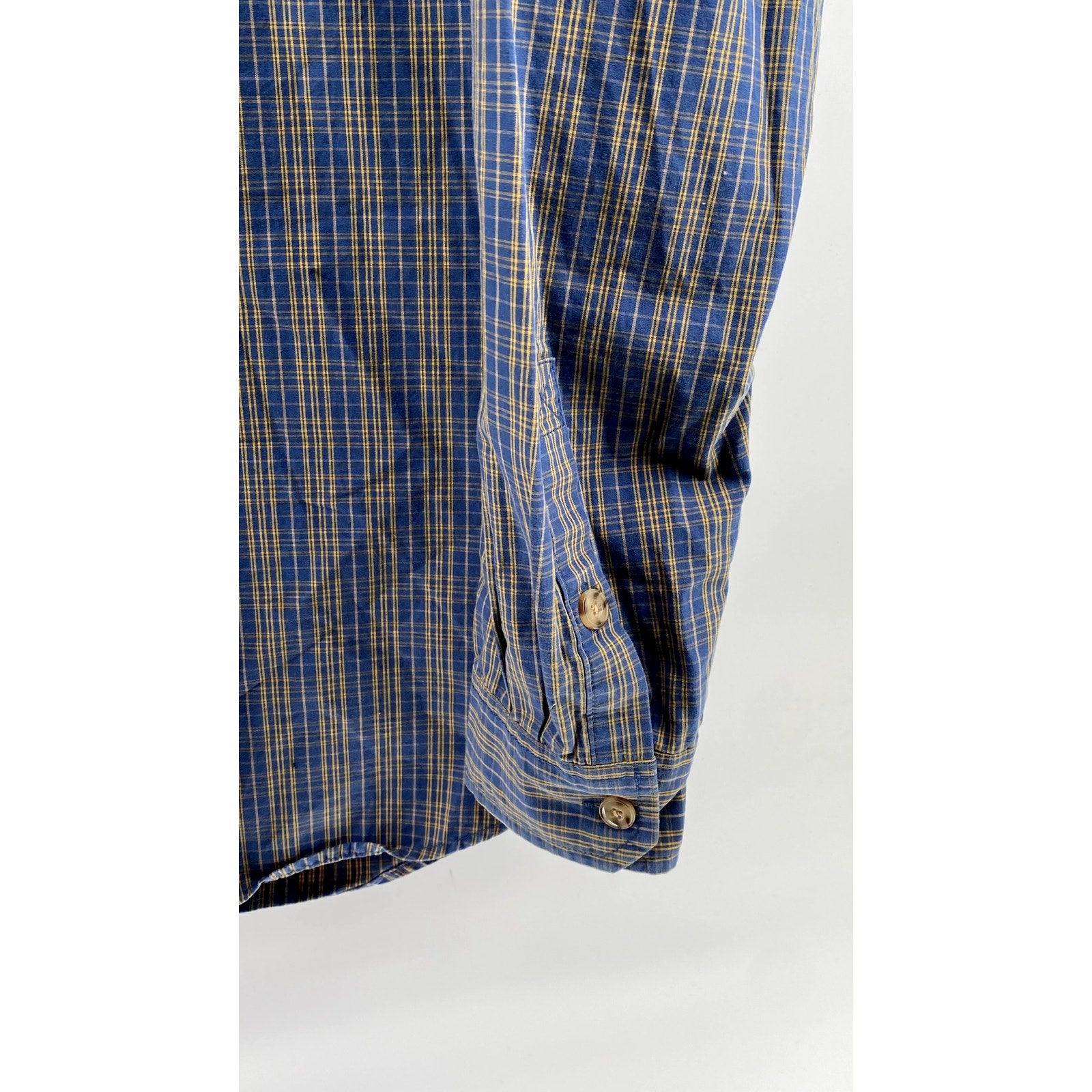 DULUTH TRADING CO. Men's Blue-Yellow Plaid Button-Up Long Sleeve Shirt SZ L