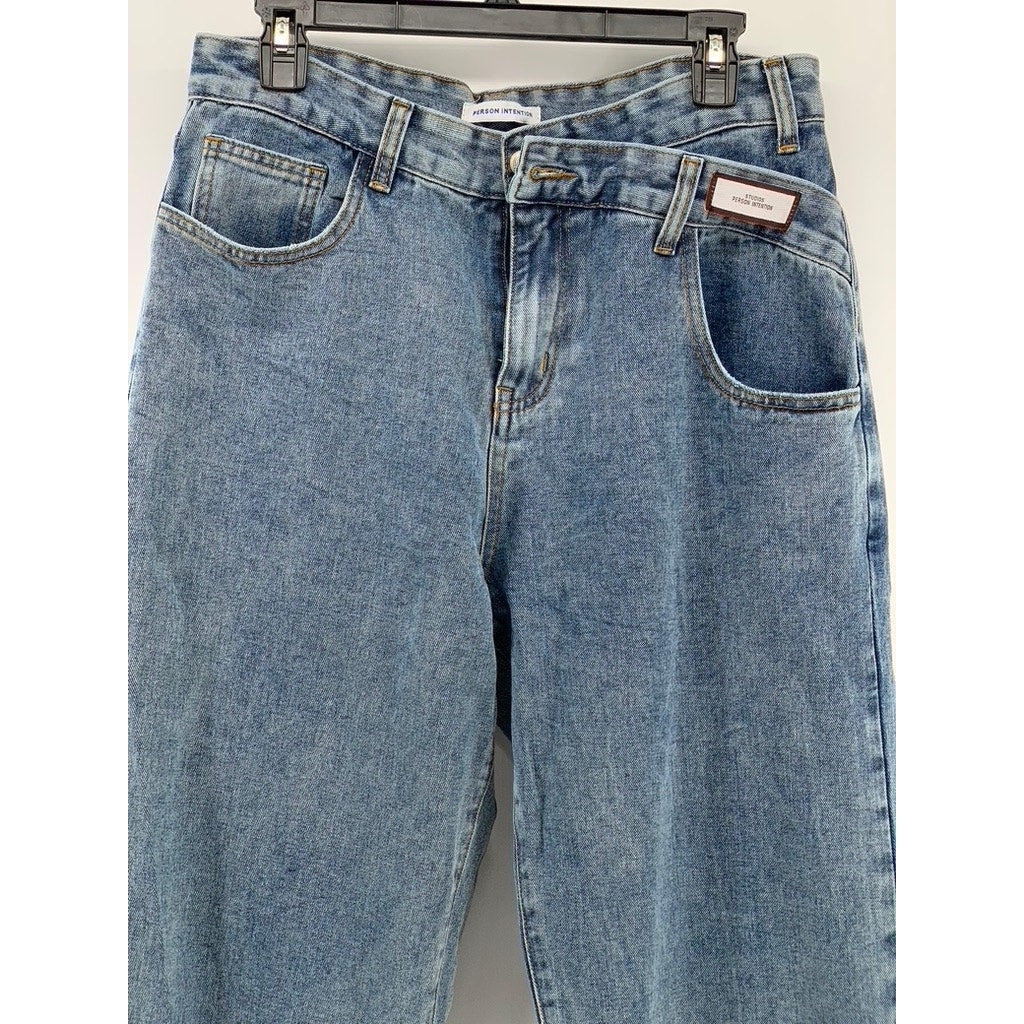 PERSON INTENTIONS Men's Blue Denim Wide-Slit Leg Baggy-Fit Jeans SZ XL