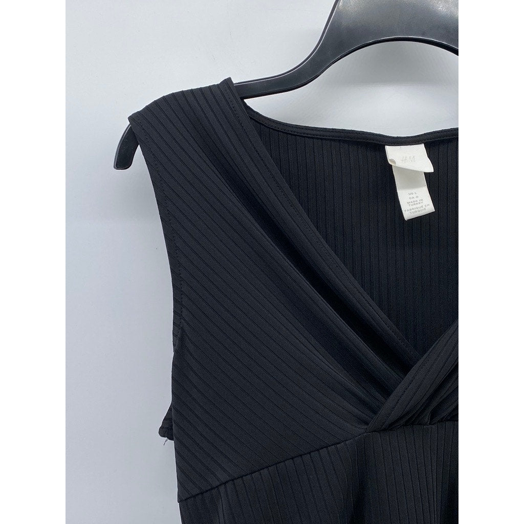 H&M Women's Black Wide Rib V-Neck Full-Coverage Sleeveless Bodysuit SZ L