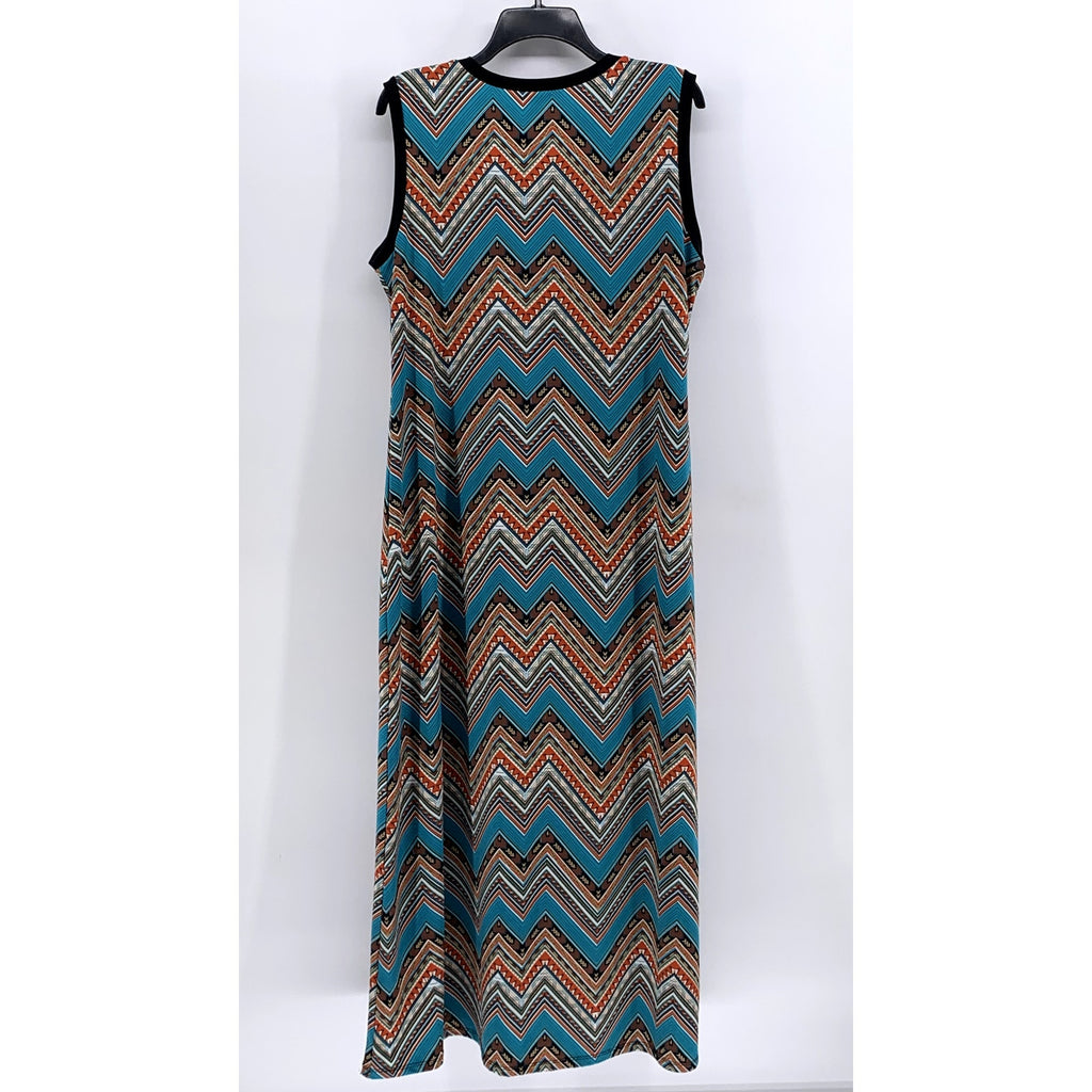 SUNNY LEIGH Women's Blue-Multi Chevron Prnt Scoop-Neck Tank Maxi Dress SZ XL