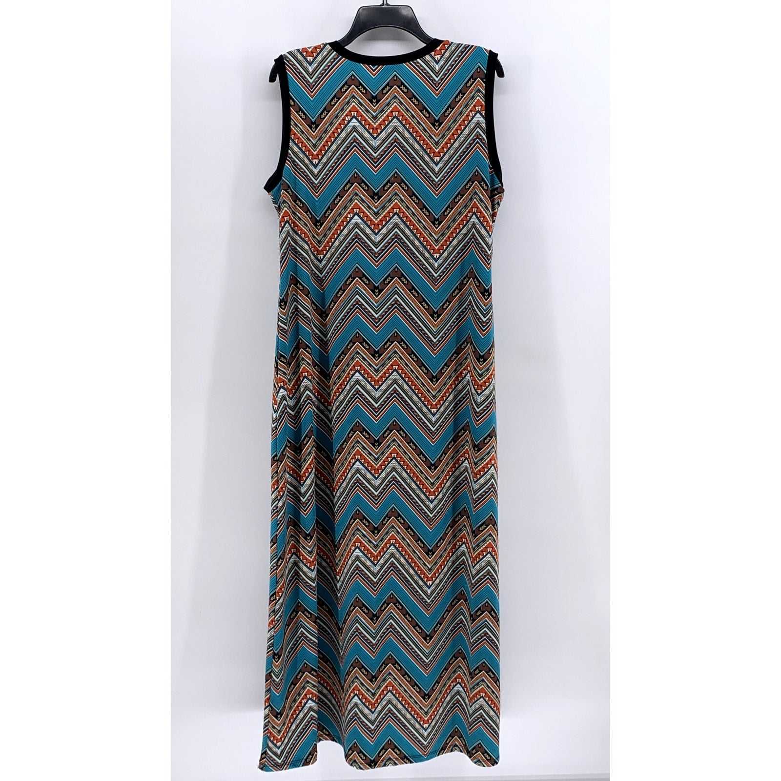 SUNNY LEIGH Women's Blue-Multi Chevron Prnt Scoop-Neck Tank Maxi Dress SZ XL