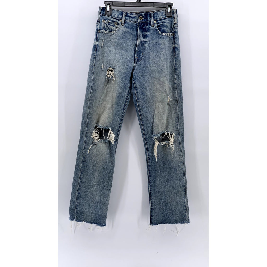 GAP Women's Light Medium Wash Distressed Wide Straight-Leg Frayed Jeans SZ 25