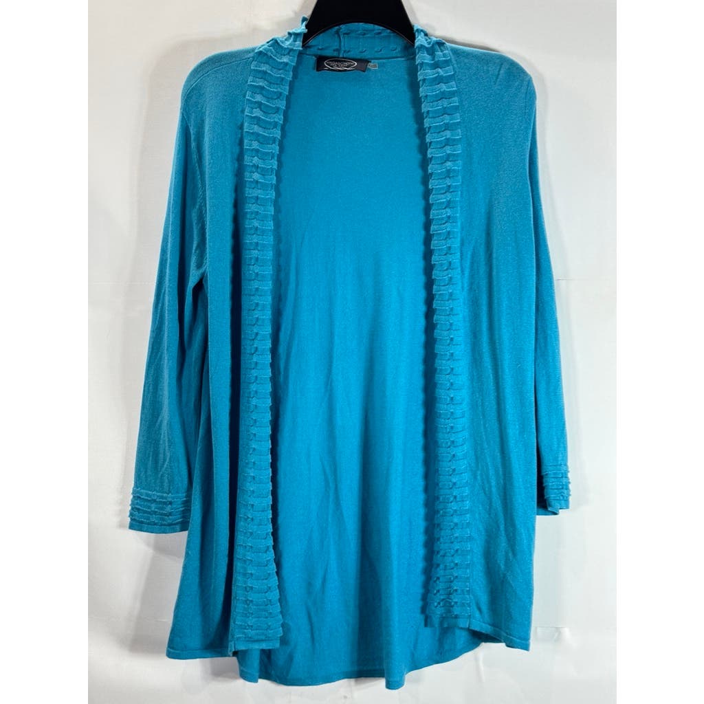 MAGASCHONI Women's Blue Ribbed Trim Silk-Cashmere Open-Front Cardigan SZ S