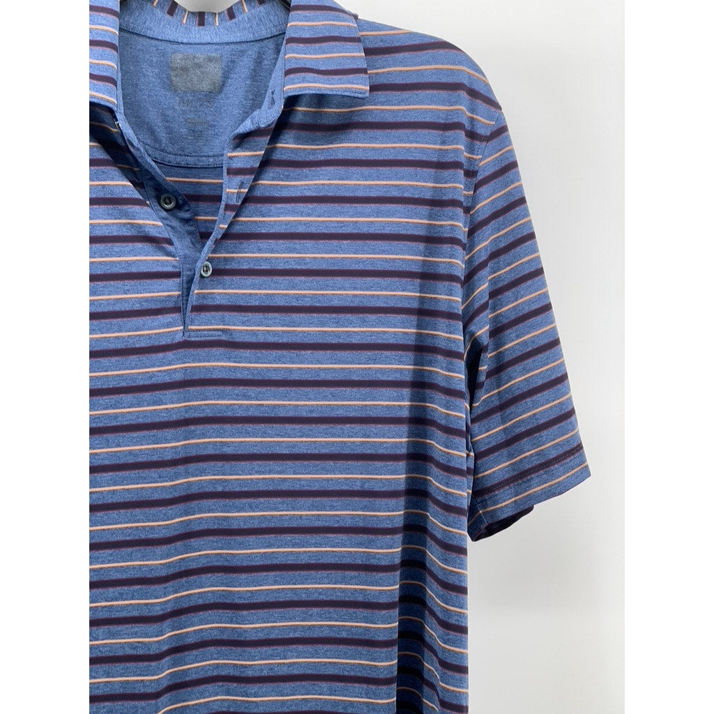 UNBRANDED Men's Blue-Burgundy Striped Short Sleeve Casual Polo Shirt SZ M