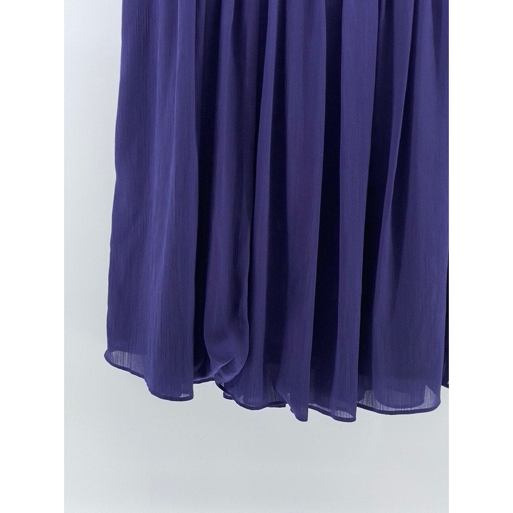 ANN TAYLOR LOFT Women's Purple Pleated Pull-On Sheer A-Line Midi Skirt SZ M