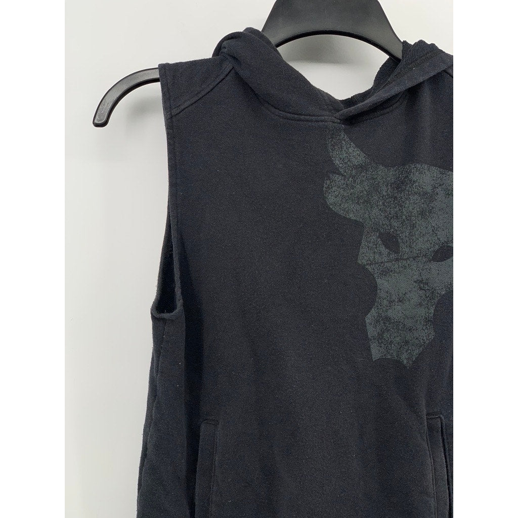 UNDER ARMOUR Kids' Washed Black Graphic Sleeveless Active Hooded Vest SZ Y-M