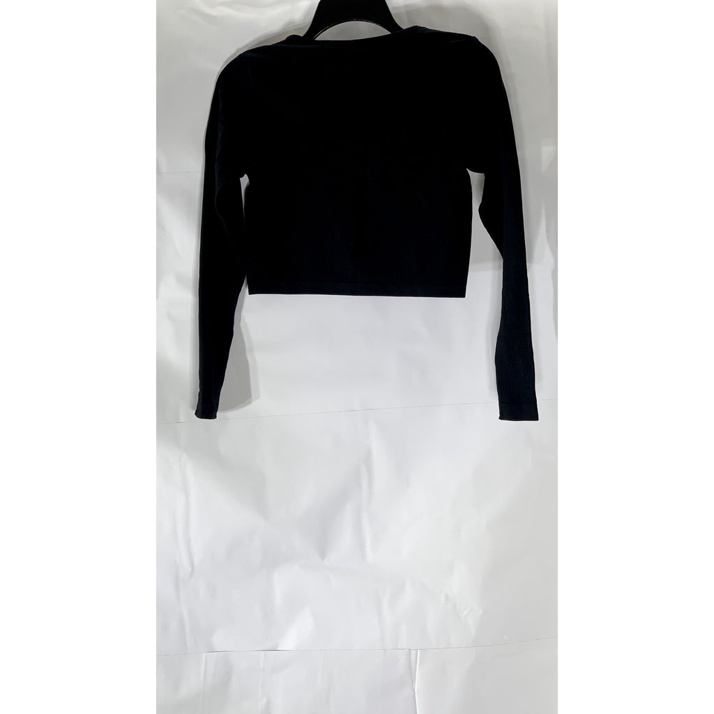 H&M SPORT Women’s Black Ribbed Crewneck Long Sleeve Cropped top SZ M
