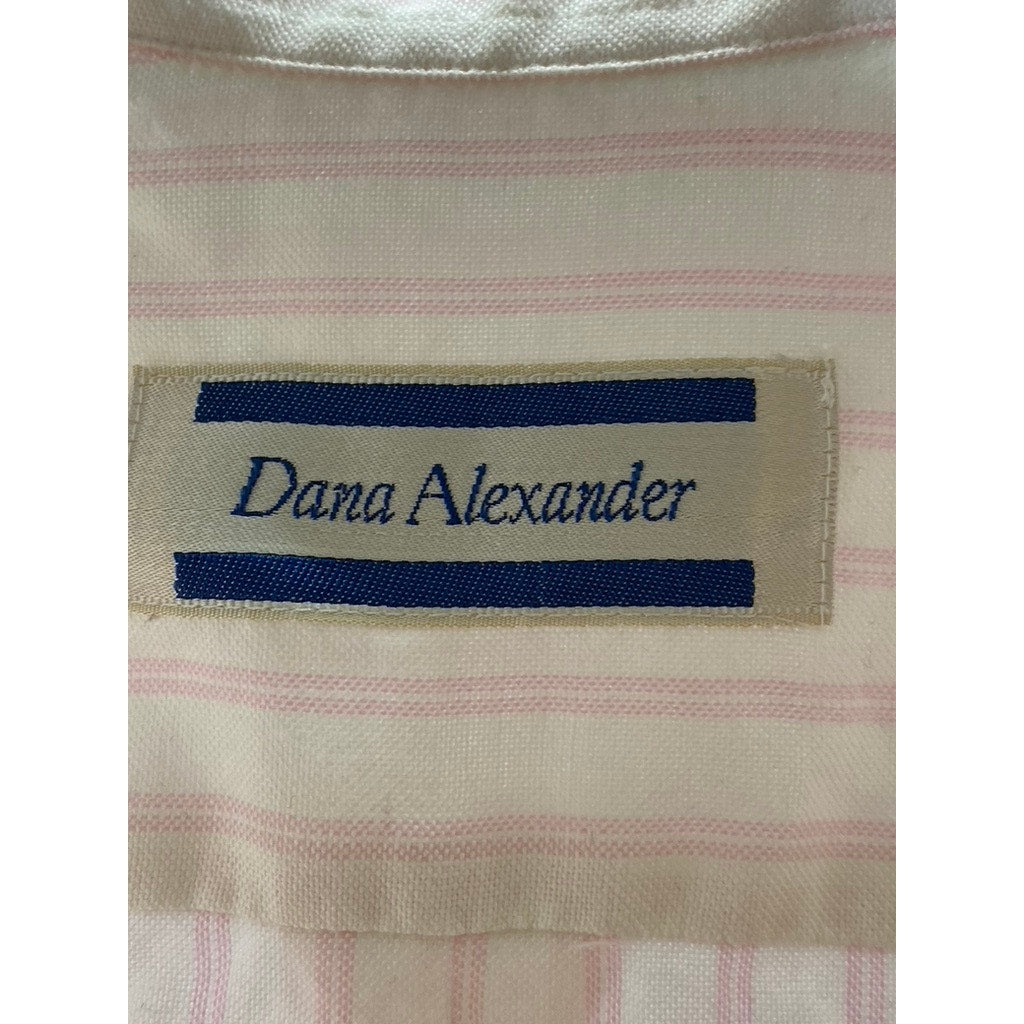 DANA ALEXANDER Women’s Vintage White-Pink Striped Button-Up Regular-Fit Top SZ 8